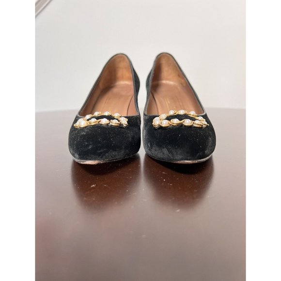VTG Bruno Magli 90s Black Velvet Pumps Gold Heels Classic Italy Sz 8 - Picture 9 of 12